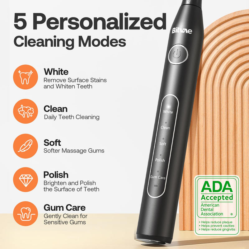 [Australia] - Bitvae Oral Irrigator and Electric Toothbrush Combination, 3 Modes & 5 Pressure Levels Wireless Oral Irrigator with 5 Modes Sonic Toothbrush, Includes 4 Toothbrush Heads and 4 Jet Tips, ElegantBlack Oral Irrigator + Electric Toothbrush Dark Black 