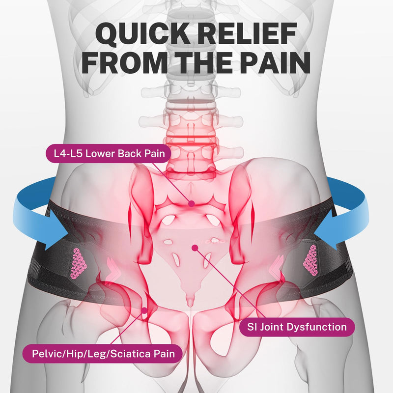 [Australia] - X-Shape Hip Brace - SI Joint & Sacroiliac Support Belt for Sciatica Pain Relief, Postpartum Recovery, Pelvic Stabilization - Breathable Two-Panel Design with 4 Silicone strips (Adjustable, L) Rose 