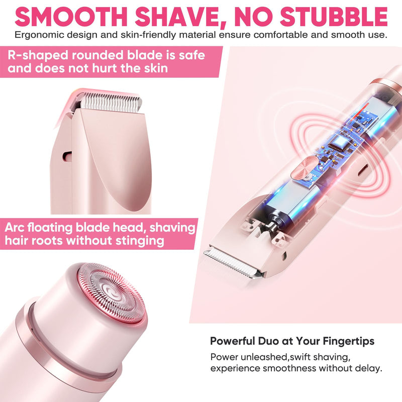 [Australia] - 2025 Glow Aura Womens Shaver, 2-in-1 Women's Body Shaver, Dual Head Bikini Electric Razor for Women, IPX67 Waterproof Wet & Dry Use Body Hair Trimmer (Pink) 