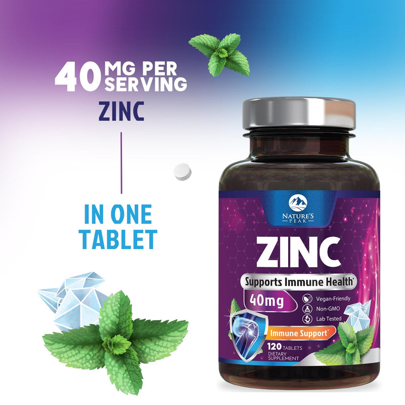 Zinc Supplements 40mg - 40mg of Zinc is the NIH's Safe Upper Daily Limit for Women & Men - Best Zink Supplement for Immune Support, Antioxidant, Skin Health, Gluten Free, Bottled in USA - 120 Caplets 120 Count (Pack of 1)