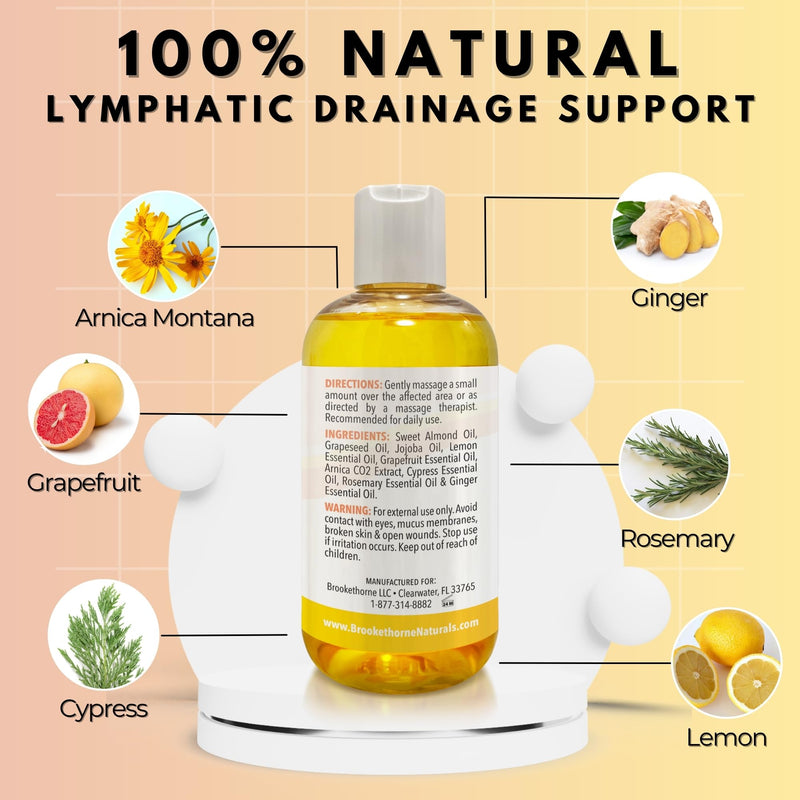 [Australia] - Lymphatic Massage Oil for Massage Therapy | 100% Natural Lymphatic Drainage Oil | Premium Quality with Arnica, Lemon & Ginger Oil | for Post Surgery Recovery & Detox | 8oz by Brookethorne Naturals 