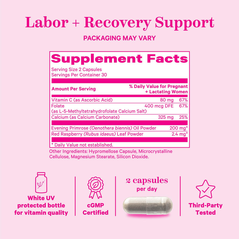 [Australia] - Pink Stork Labor Prep - Evening Primrose Oil Capsules with Red Raspberry Leaf Tea, Gentle Birth & Postpartum Care, Third Trimester Pregnancy Must Haves, 60 Capsules 