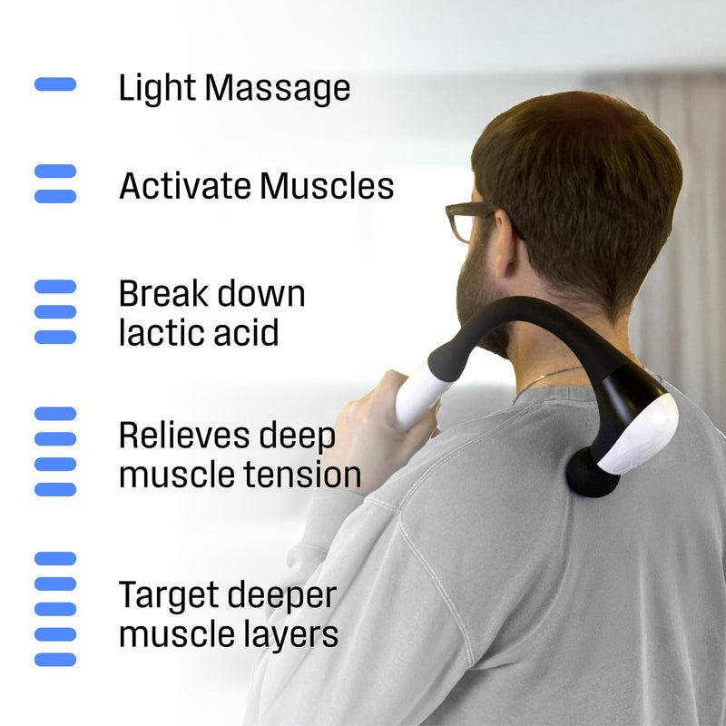 [Australia] - Westinghouse Long Handle Curved Massage Gun for Neck & Shoulder Pain, Rechargeable, Up to 5 Hours of Battery, 4 Head Attachments, 5 Percussion Massage Speed Levels, Deep Tissue Self Massager 