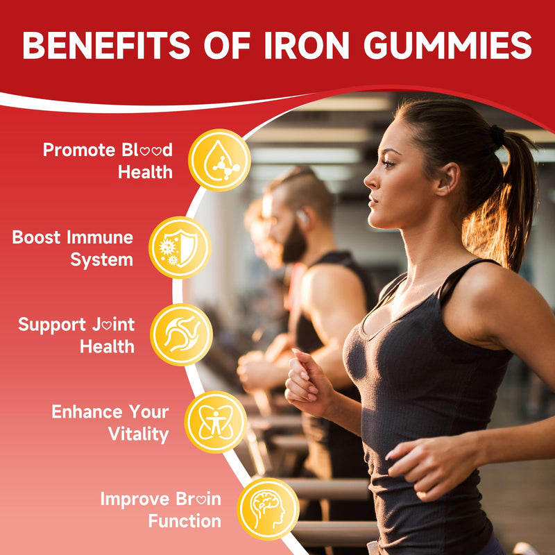 Vegan Iron Gummies for Women & Men, Iron Supplement with B-Complex, Vitamin C, A, Folate for Adults & Kids - Blood Builder & Energy Support & Immune Health - Strawberry Flavor, 120 Gummies 60 Count (Pack of 2)