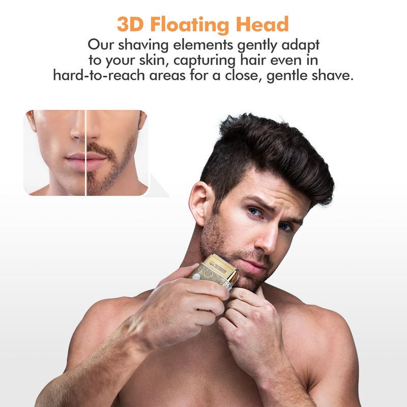 [Australia] - Bestauty Electric Razor for Men, Travel Foil Shaver with Enhanced Triple Head [Ultra-Close Shave], Wet & Dry Beard Shaver, Rechargeable and Cordless Bald Head Shaver, Gifts for Men Father's Day Gift Gold 