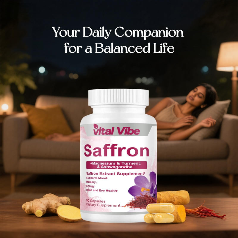 Calm Moon Capsules - Saffron Extract Supplement for Mood Support & Calm Energy – 8-in-1 with Ashwagandha & Magnesium – High Absorption Formula for Focus & Balance - 90 Vegan Capsules