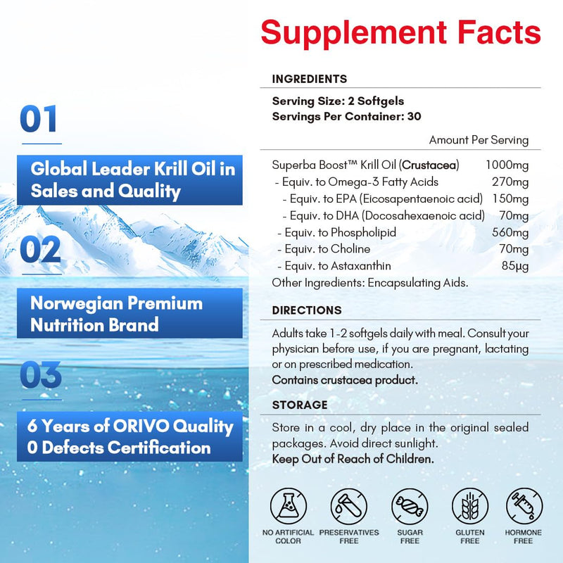 NYO3 Krill Oil Omega 3 Supplement 1000mg 60 Softgels EPA & DHA, Pure Antarctic Krill Oil with Astaxanthin and 56% Phospholipids Third Party Tested 60 count (Pack of 1)