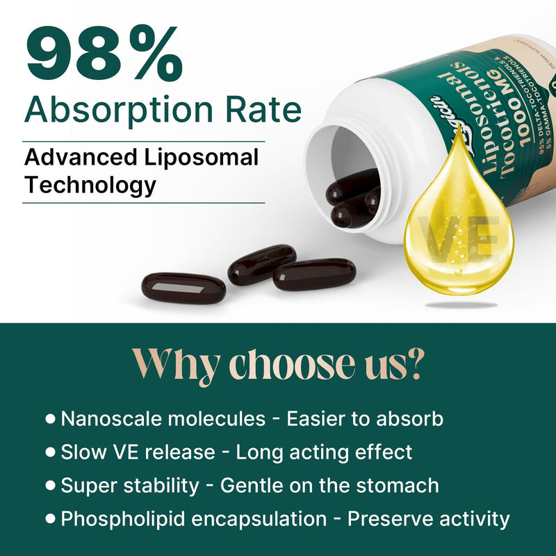 [Australia] - Vitamin E Tocotrienols - Liposomal Vitamin E Oil 1000mg, Highly Absorbable Delta Tocotrienol and Gamma Tocotrienol, 60 Softgels 60 Count (Pack of 1) 