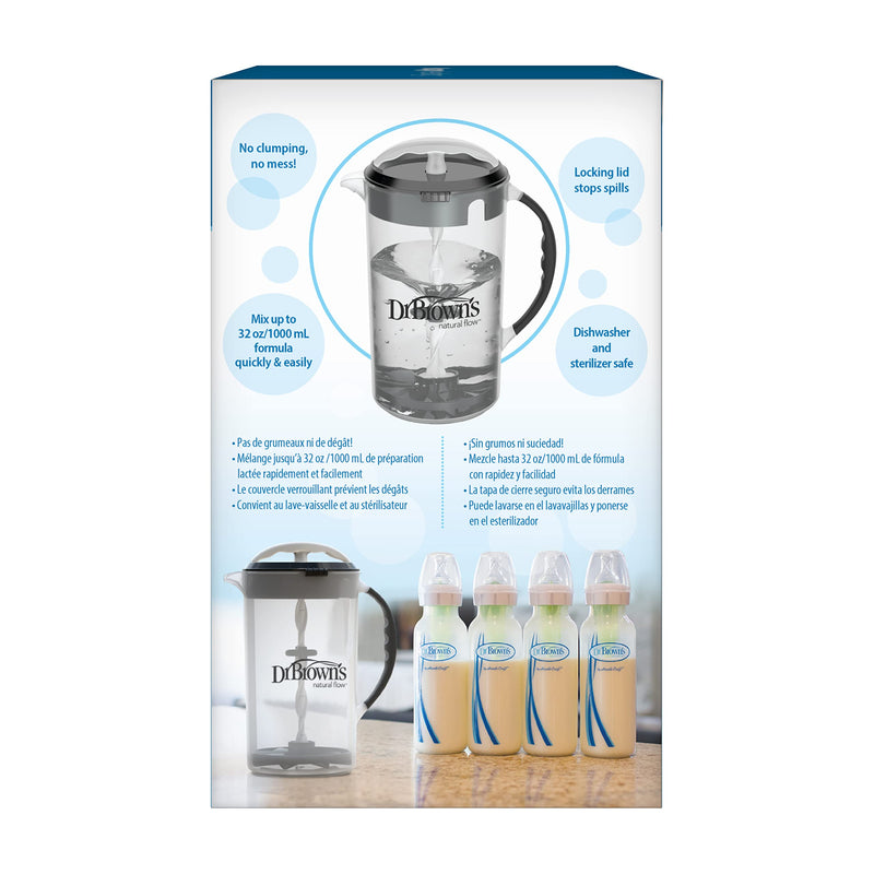 [Australia] - Dr. Brown's Baby Formula Mixing Pitcher with Adjustable Stopper, Locking Lid, & No Drip Spout, 32oz, BPA Free, Black 