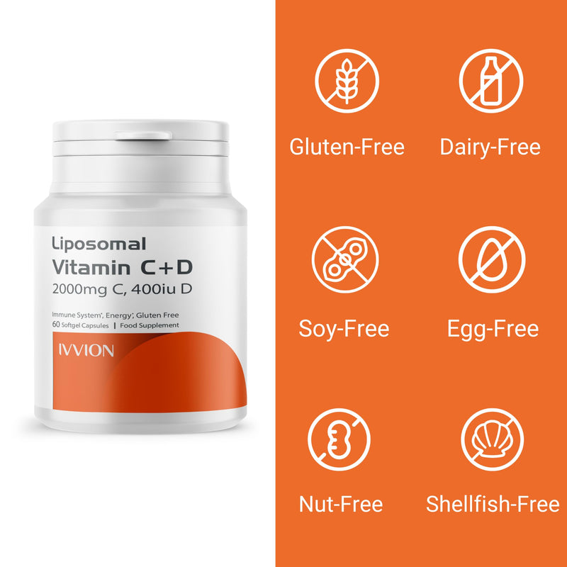 Liposomal Vitamin C 2000mg + Vitamin D3 400IU - High Absorption Softgels | Immune Support, Antioxidant, Collagen & Bone Health | Non-GMO, Gluten-Free, Made in UK, 30-Day Supply