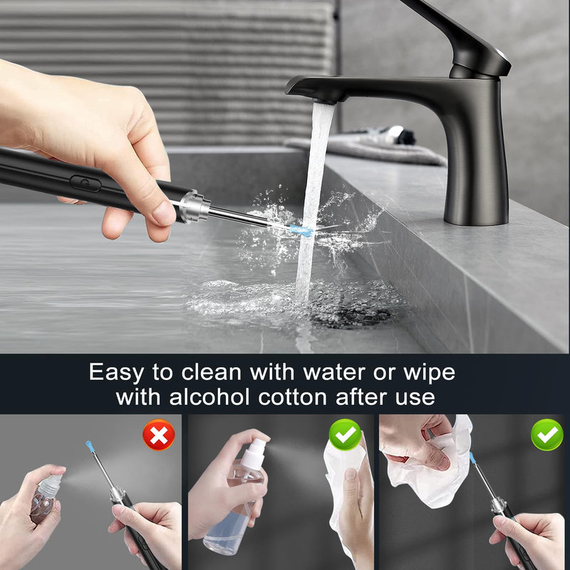 [Australia] - Ear Wax Removal, Ear Cleaning kit with 1296P Camera, Ear Camera with 6 LED Lights, Earwax Remover Tool for iPhone, iPad & Android, Ear Cleaner Earwax Removal Kit Black Normal 