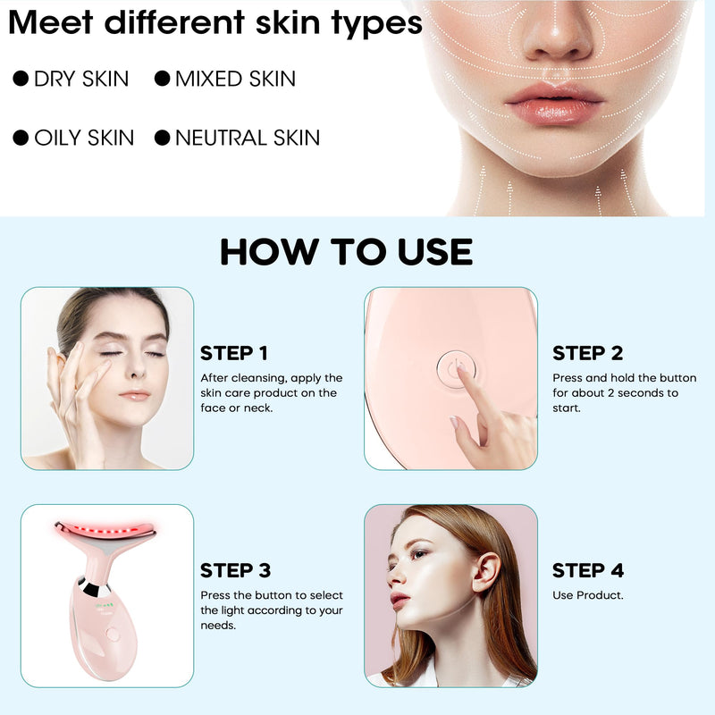 Facial Massager, Red-Light Portable Face Neck Massager Wand for Skin Care (Pink) Pink