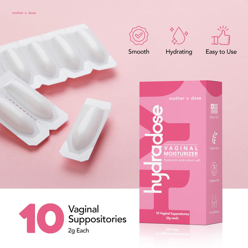 [Australia] - Mother's Dose Hyaluronic Acid 5mg Suppository HydraDose- Hormone Free Moisturizer for Vaginal Dryness-USA Made, 1 Month Supply- 10 Inserts 