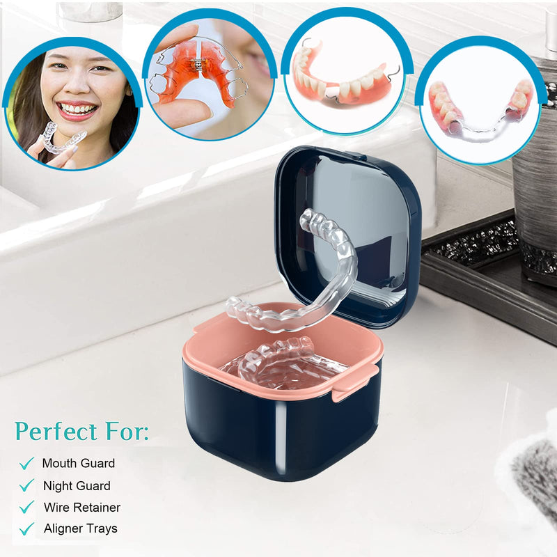 [Australia] - Denture Cup，Retainer Case,Cute Night Mouth Guard Box Holder, Storage Soak Container with Strainer basket for Travel Cleaning.(1 Pack,Blue) Blue 