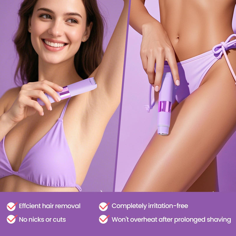 Bikini Trimmer for Women, 2-in-1 Waterproof Dual Head Shaver, Electric Razors for Women (Purple) Purple