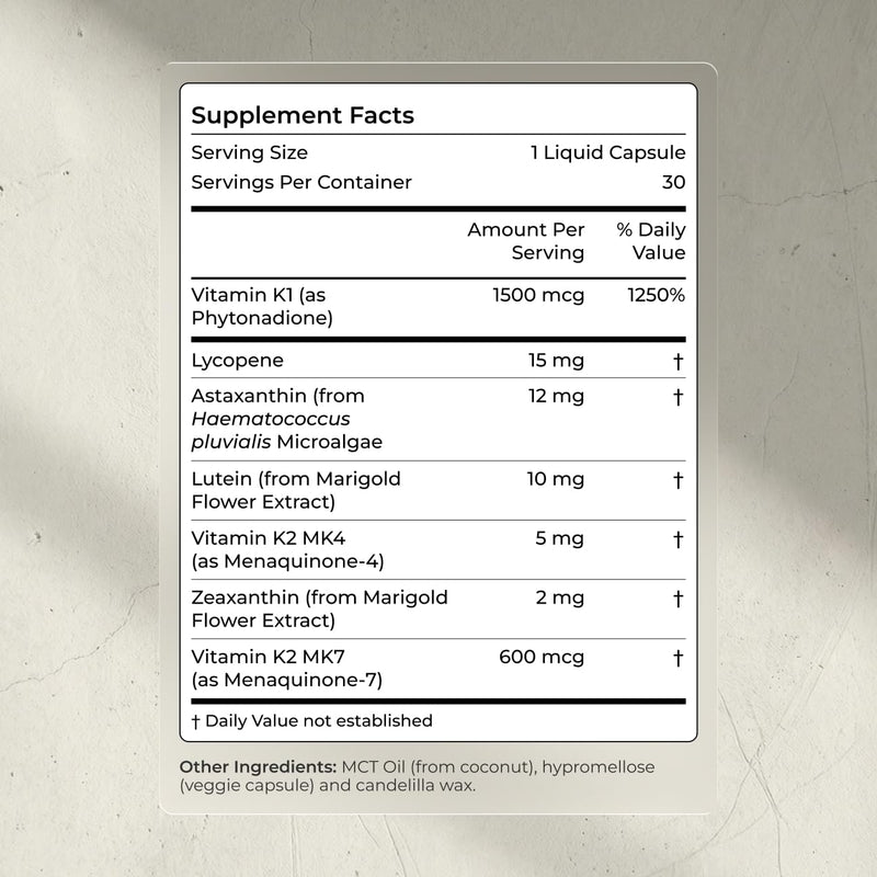 Blueprint Bryan Johnson Advanced Antioxidant Supplement – Lutein, Zeaxanthin, Lycopene, Vitamin K1, K2 – Vegan Capsules for Vision, Bone & Heart Support – Updated Formula of Essential Softgels