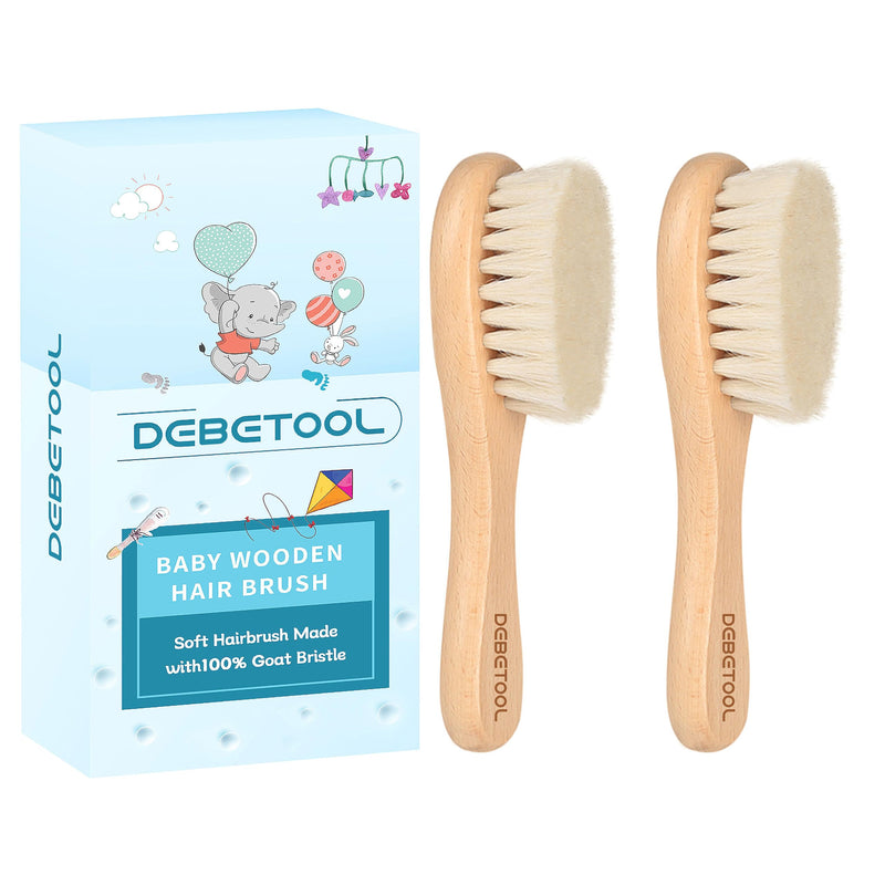 Baby Hair Brush - 2 piece Baby Hair Brush With Premium Goat Bristle, Natural Wooden Baby Hair Brush for Newborns & Toddlers, Ideal For Cradle Cap