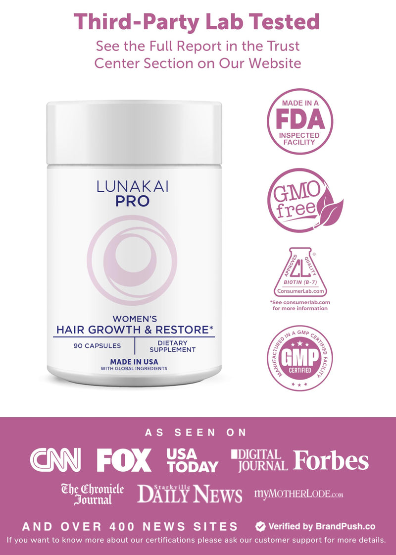 Lunakai USA Made Hair Growth Supplement for Women - Advanced 20 Nutrient with Marine Collagen, Saw Palmetto, Biotin & Keratin - Daily Hair Vitamins for Thicker Strands - 90 Capsules 90 Count (Pack of 1) Women Hair Growth Capsules