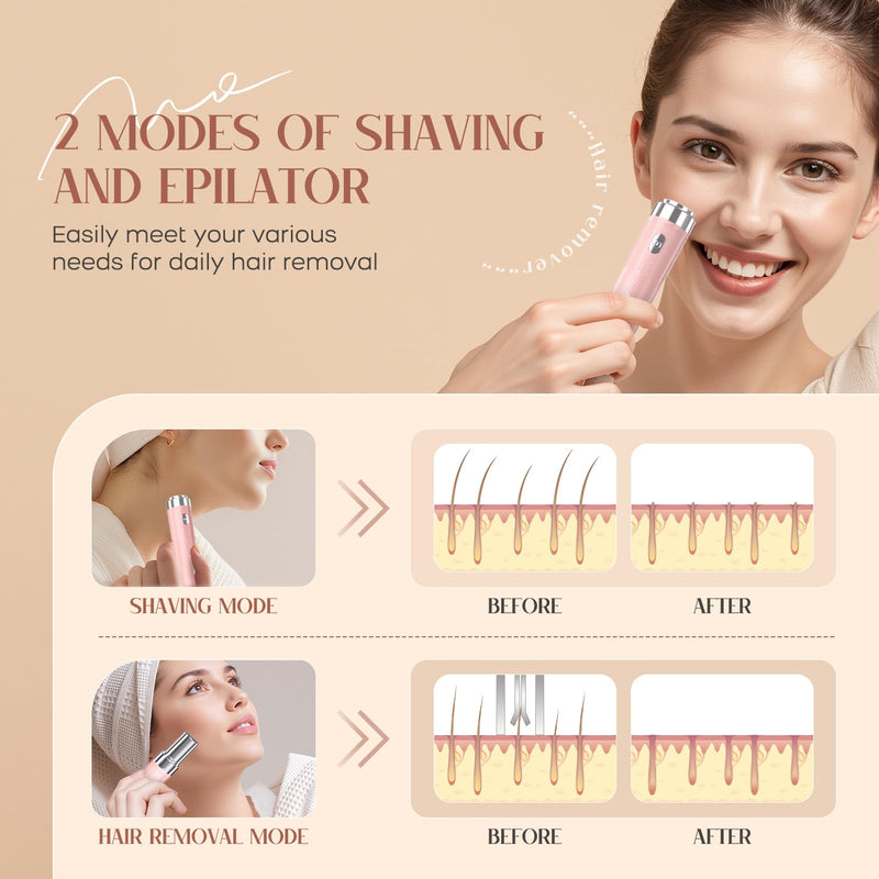 [Australia] - Epilator for Women, 2-in-1 Facial Hair Removal Epilator, Painless Designed Hair Remover with Built-in LED Light for Precision, Smooth Glide Hair Remover for Women Face Lips Chin Peach Fuzz Pink 