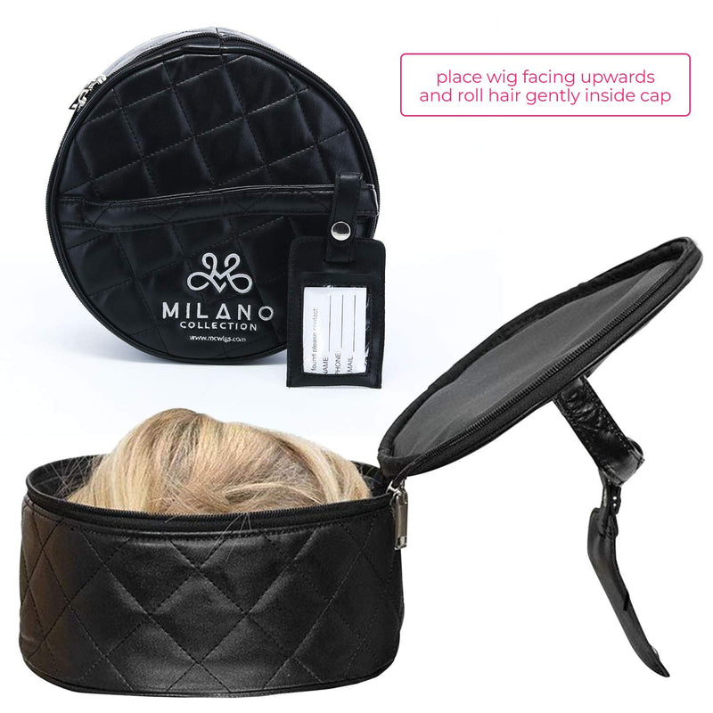 Milano Collection Premium Wig Travel Box or Makeup Case Compact & Durable in Black Round