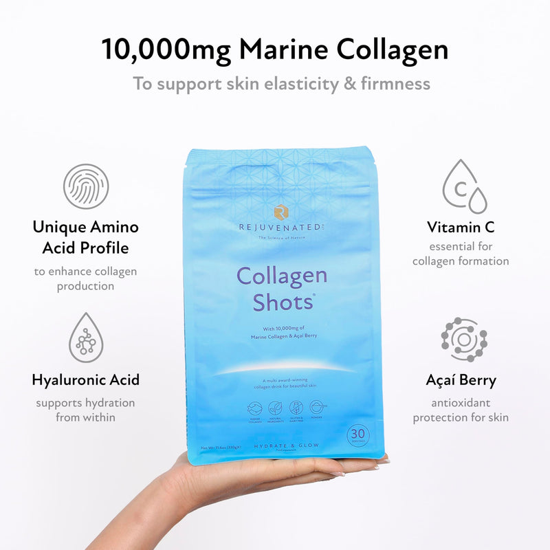 Rejuvenated Collagen Shots - 10,000 mg Marine Collagen Supplement Drink with Antioxidants, Vitamins & Hyaluronic Acid (30 Servings) Collagen Shots - 30 Servings
