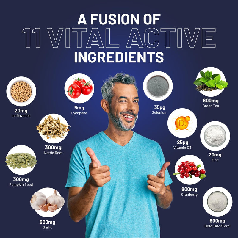 Advanced Prostwell Plus 60 Vegan Capsules Added Beta Sitosterol, Pumpkin Seed, Nettle Root, Lycopene and 7 Other Ingredients - Prostate Supplements for Men - Men Health Supplements by Prowise