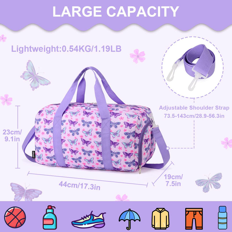 RAVUO Lightweight Butterfly School Backpack Bookbag and Kids Duffle Dance Weekender Travel Bag Set for Girls