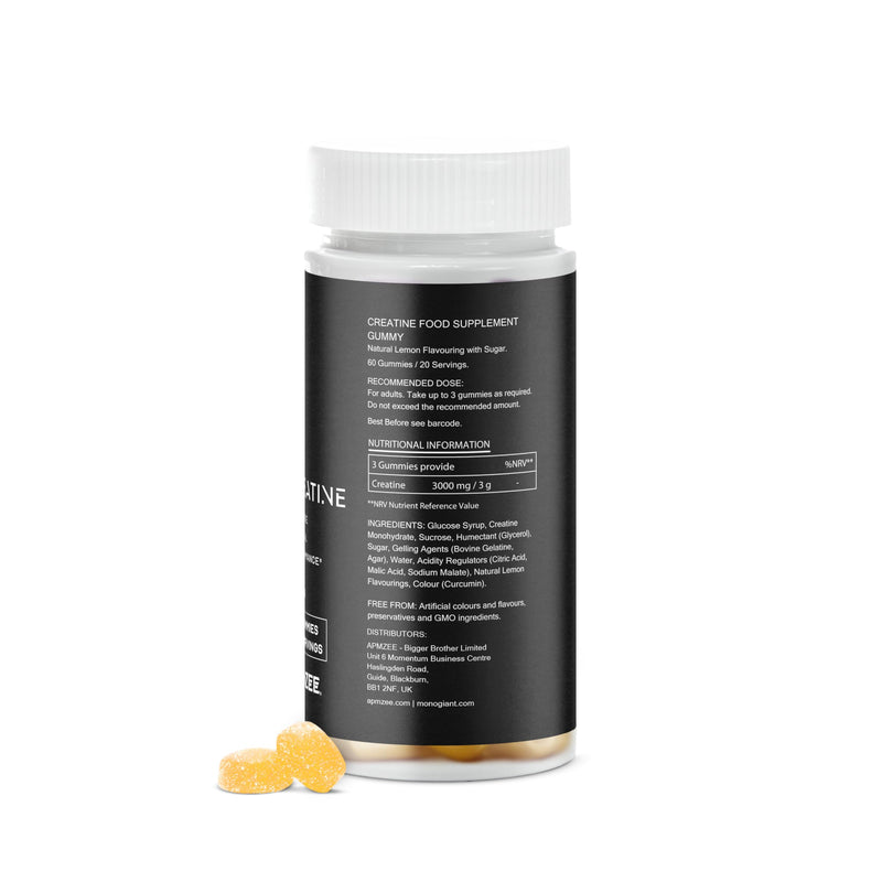 Creatine Gummies 3000mg | 60 Gummies | Lemon Flavour Creatine Monohydrate | Creatine Gummies for Strength, Power & Gym Performance | Alternative to Creatine Powder or Creatine Tablets