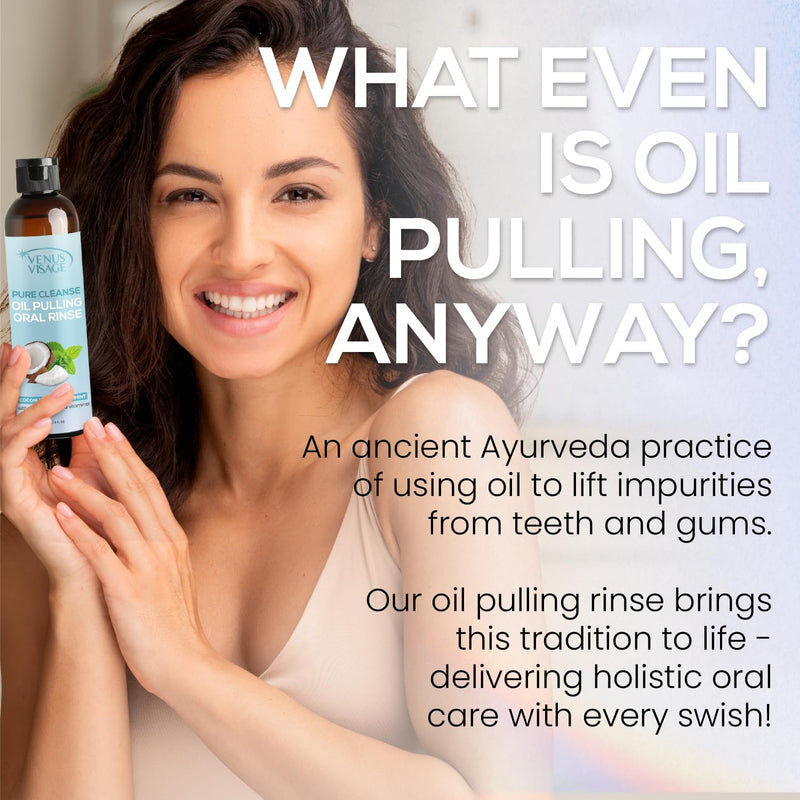 Venus Visage Coconut Oil Pulling for Teeth with Tongue Scraper, 8 fl oz - Peppermint & Coconut Pulling Oil for Teeth and Gums - Alcohol-Free Oil Pulling Oral Rinse