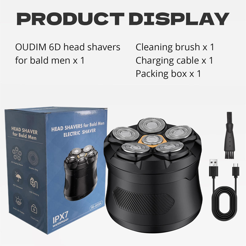 [Australia] - Bald Hair Clipper, Hair Trimmer for A Bald Head, Beard Shaver, Magnetic Six-Blade Head, Easy to Clean, USB Charging, Two-Speed Settings, Extra-Long Battery Life, an Ideal Gift for Fathers and Men 