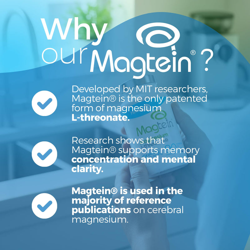 Magnesium L-Threonate Magtein® 2000mg - Memory, Mental Clarity, Restorative Sleep - Optimal Cerebral Assimilation - Patented Form from MIT - 90 Vegan Capsules - +1 Month Cure - Hexagon