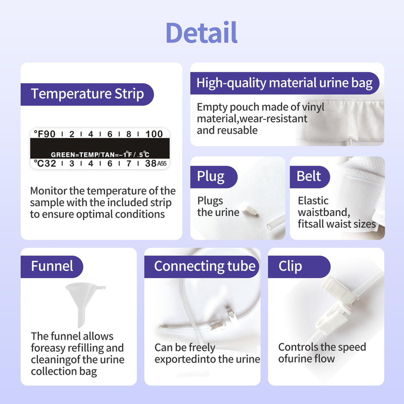 Urine Test Complete Kit – Concealed Urine Belt with 4oz Capacity Urine Sample Bag,Urine Test for Home with Thermometer Stickers and Silicone Funnel (Large)