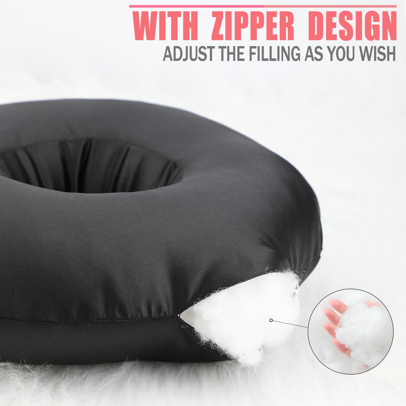 [Australia] - Satin Ear Piercing Pillow for Side Sleepers Silky Piercing Pillows with Ear Hole Support Head Ear Pain Sore Relief Pressure Sore Cushion Guard Black 