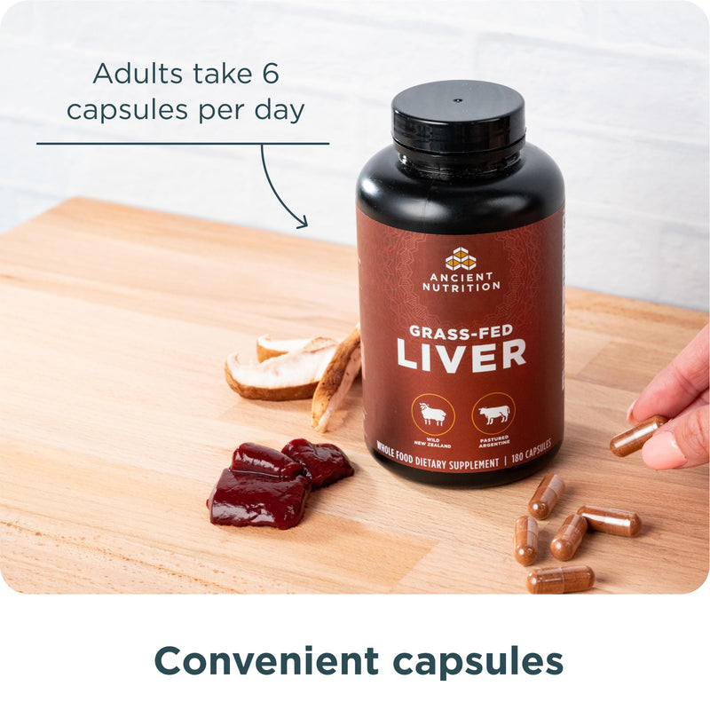 [Australia] - Ancient Nutrition Organ Supplements, Grass-Fed and Wild Organ Complex Capsules, Beef & Lamb Liver, Supports Healthy Blood, Gut, and Liver, 180 Ct 