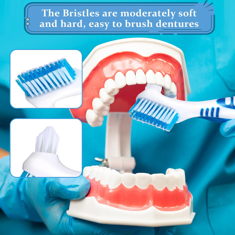 [Australia] - 10 Pcs Denture Brush - False Teeth Cleaner, Double Sided, Portable, Soft Multi-Layered Bristles, Ergonomic Rubber Handle 