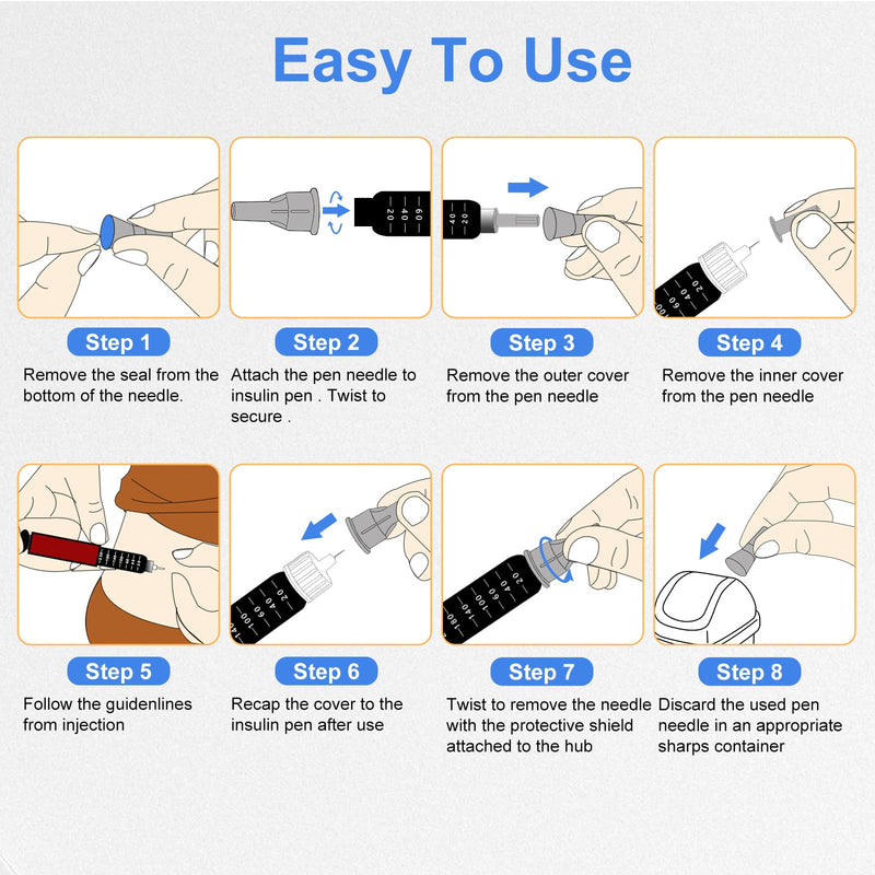 [Australia] - 32G 5MM (3/16‚Äô‚Äô) Insulin Pen Needles, Diabetic Needles for Insulin Injections, 100 Count, Universal Fit, Compatible with Most Pen Injector Device, Super Thin for Diabetes Comfortable Injection 