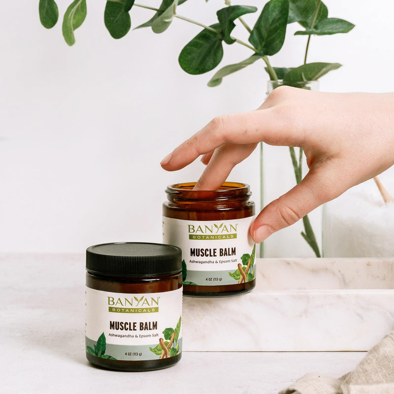 [Australia] - Banyan Botanicals Muscle Balm – Organic Muscle Massage Balm with Ashwagandha Root & Epsom Salt – Supports Healthy Circulation & Soothes Tired Muscles – 4oz – Non GMO Sustainably Sourced Petroleum Free 