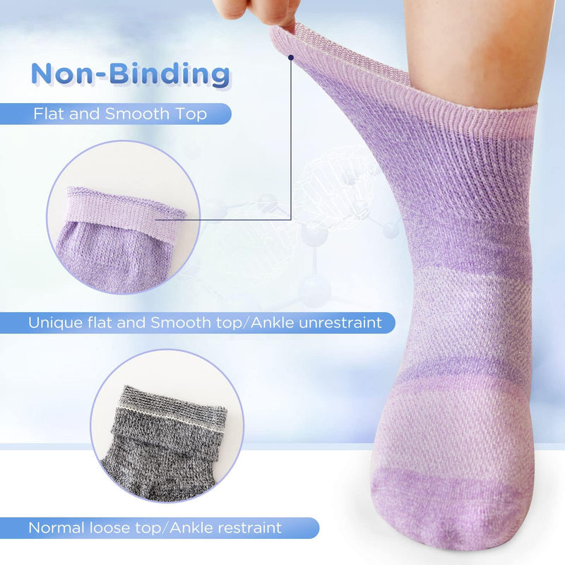 [Australia] - Diabetic Socks with Grippers for Men Women -6 Pairs Non Binding Diabetic Ankle Slipper Socks Size 6-9 9-12 Purple/Green/Orange Red/Pale Purple/Black/White Large 
