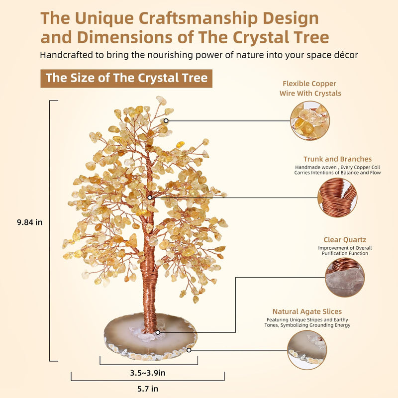 Hopeseed Citrine Chakra Crystal Tree of Life Handmade Bonsai Healing Crystals Tree for Home, Desk, Living Room, Office Decor for Positive Energy, Money, Good Luck Birthday Gift for Women, Mom, Men Citrine Chakra Tree