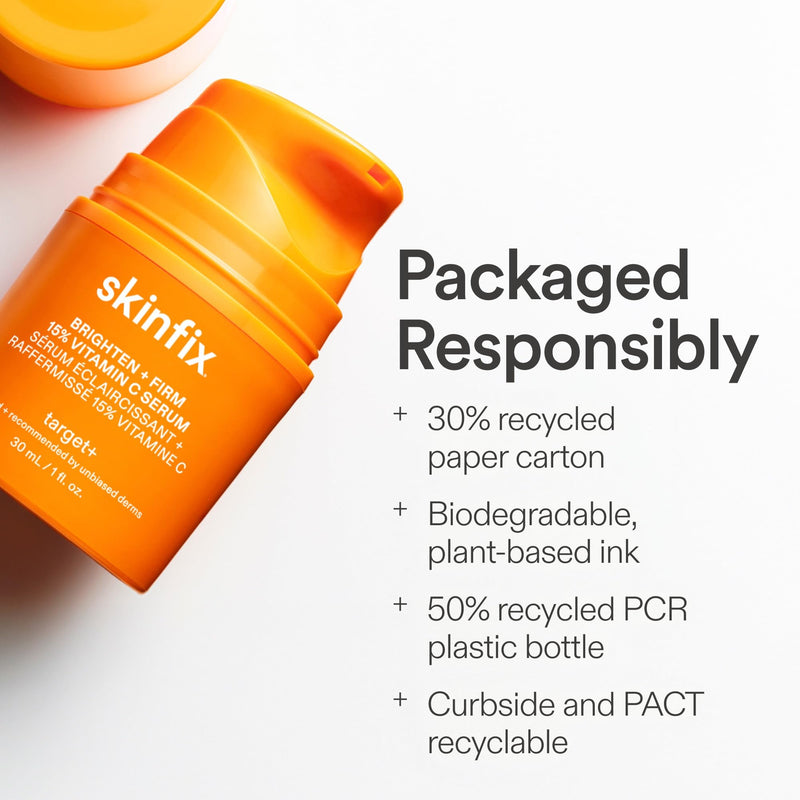 Skinfix Brighten + Firm 15% Vitamin C Serum for Face - Visibly Fades Dark Spots & Fine Lines - Safe for Sensitive & Aging Skin