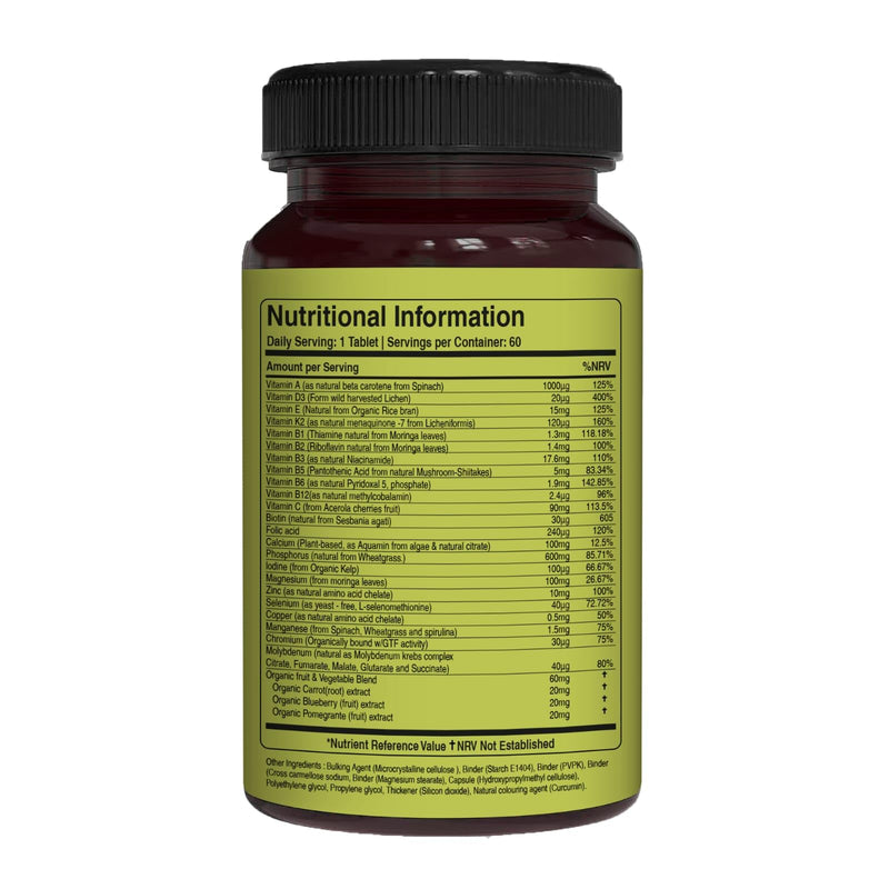 Pure Nutrition Whole Food Multivitamins for Men | 60 Tabs | One-A-Day | 100% RDA | 24 Natural Vitamins and Minerals | All Natural Plant Based Men's Multivitamin | 2 Months Supply