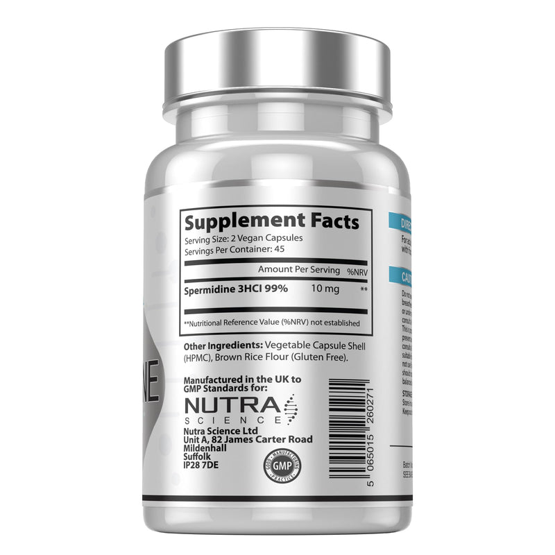Spermidine 99% Concentration | 100X More Potent Than Wheat Germ Spermidine Supplements | 90 Vegan Spermidine Capsules 10mg Serving Highest Purity in the UK