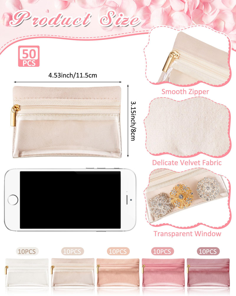 Uiifan Travel Jewelry Organizer Flannel Jewelry Bags Portable Jewelry Pouch with Zipper Pockets for Women Girl Gift 50 Pastel Color