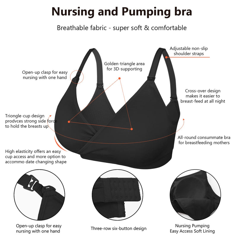 [Australia] - 4HOW Pumping Bra Hands Free Maternity Bras for Breastfeeding Pumping and Nursing Bra in One Comfort Smooth,Great Support X-Large 2pc(black) 