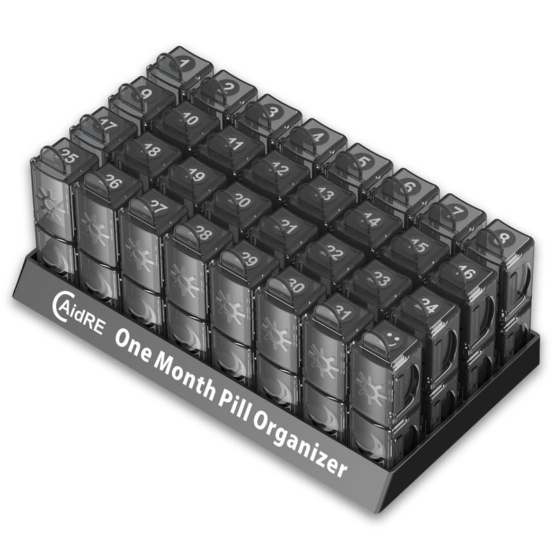 Monthly Pill Organizer 2 Times a Day, CAidRE 30 Day Pill Organizer AM PM, One Month Pill Boxes and Organizer, 31 Day Pill Organizer with Weekly Pill Holder for Fish Oil, Vitamins, Supplements, Black