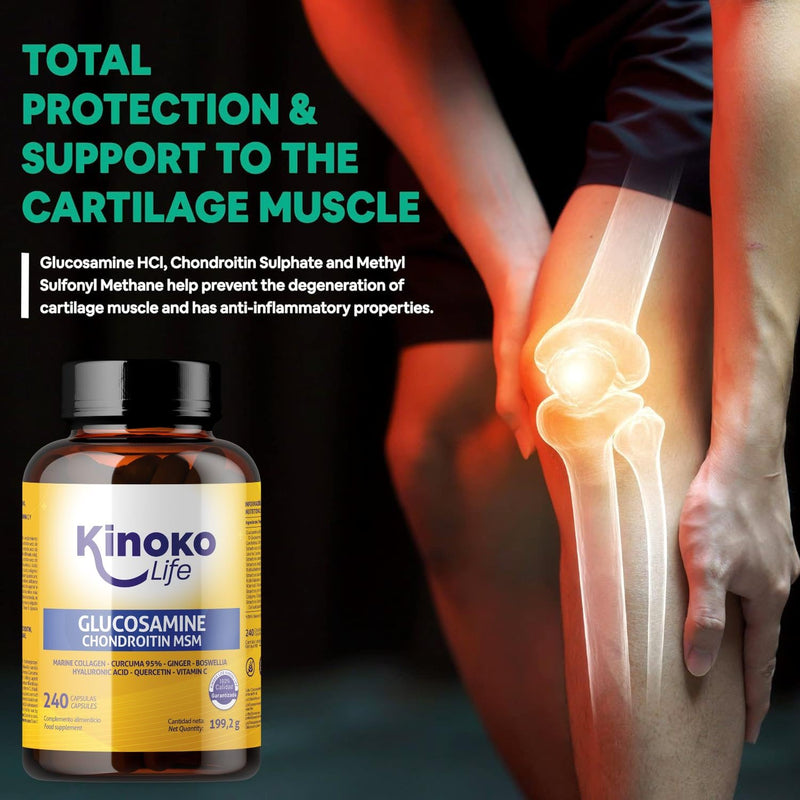 [Australia] - Kinoko life Glucosamine and Chondroitin - 240 capsules with MSM, marine collagen, hyaluronic acid, turmeric, black pepper, ginger, boswellia and quercetin. For joints, cartilage and bones 