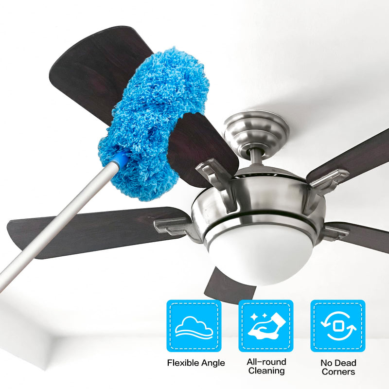 [Australia] - Ceiling Fan Cleaner Duster Reusable Microfiber Ceiling Fan Blade Cleaner Removable Duster with Extension Pole Adjusts 13 to 49.7 Inch for Cleaning Walls Bookshelves Furniture Door Window Top (Blue) Blue 