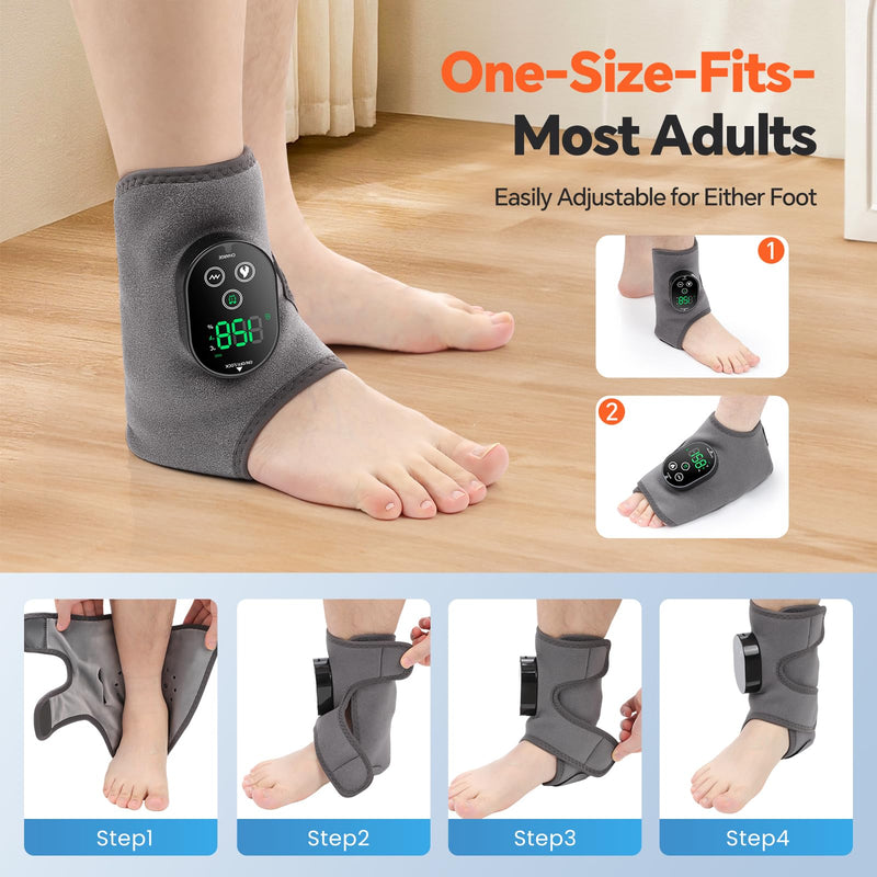 BAISEMAIN Cordless Foot Massager for Neuropathy, Foot and Ankle Massager, Ankle Heating Pad with Massage, 6 Heating, 3 Massage Modes&Timer, Gray