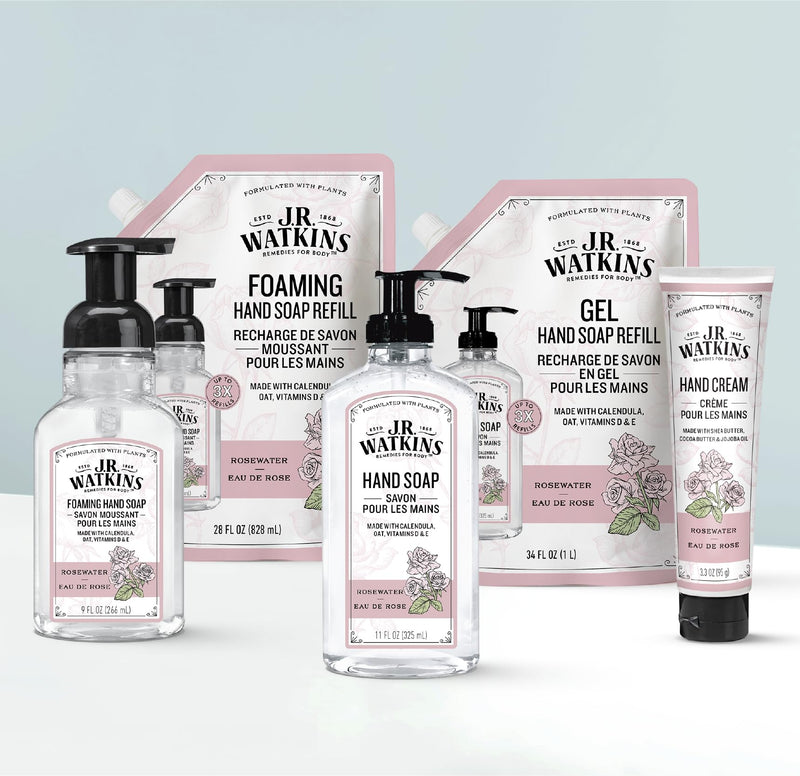 [Australia] - J.R. Watkins Natural Moisturizing Hand Cream, Hydrating Hand Moisturizer with Shea Butter, Cocoa Butter, and Avocado Oil, Cruelty Free, 3.3oz, Rosewater, 3 Pack 3.3 Ounce (Pack of 3) 