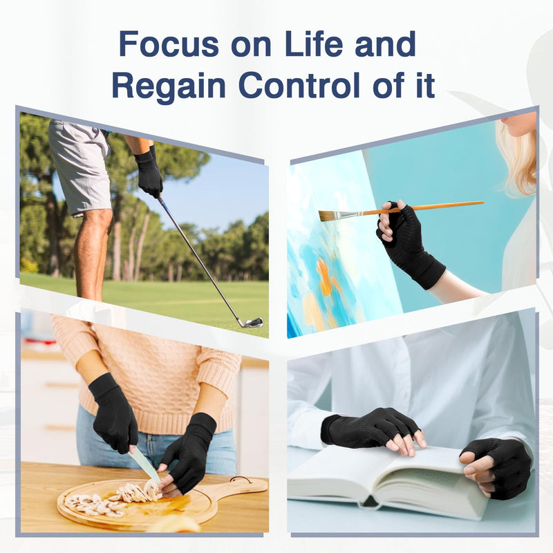 [Australia] - Compression Arthritis Gloves for Women and Men,Copper Infused Black Fingerless Gloves-Grip Design Breathable Comfort. Medium 1 